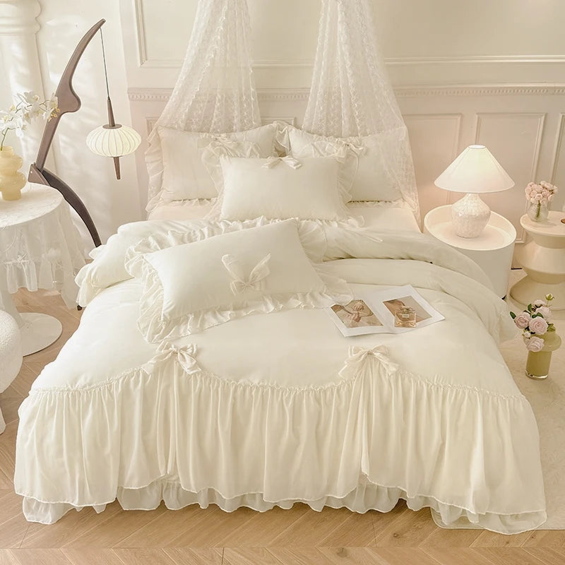 3PCS White Bedding Duvet Cover Set Ruffles