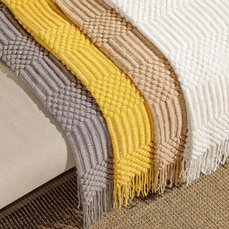 Khaki Knitted Throw/Blanket With Fringe Luxury Farmhouse