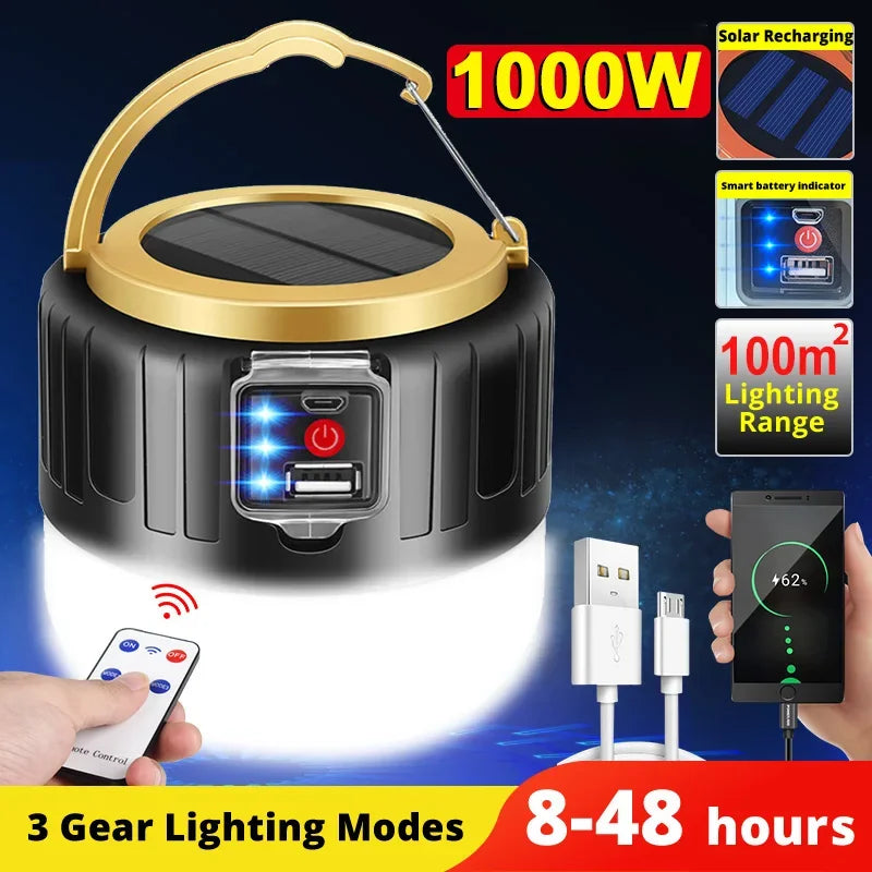 Portable Camping Light Power Bank LED Remote Waterproof Rechargeable