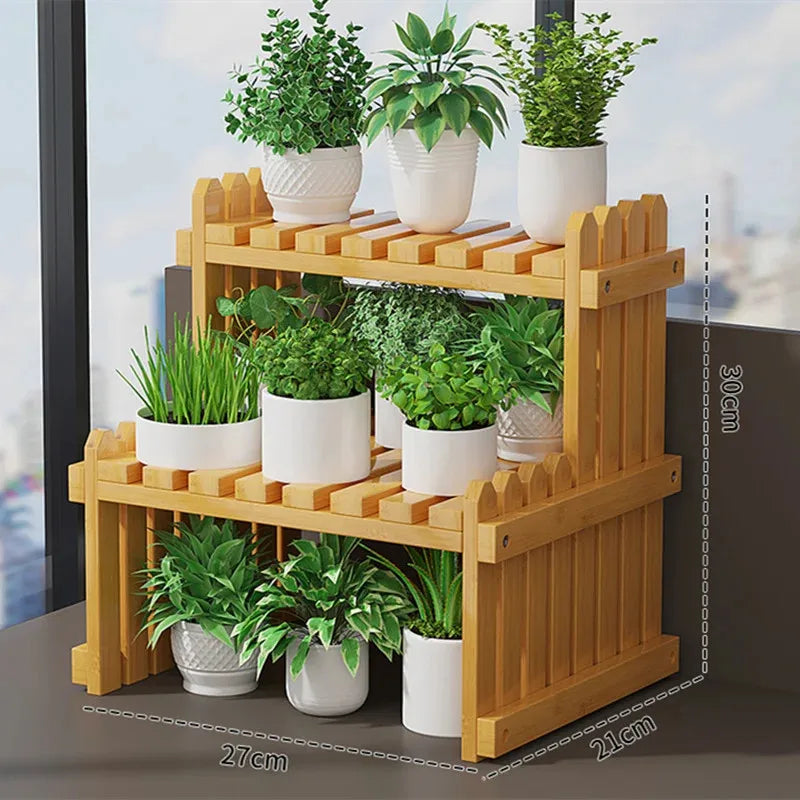 2 Tier Natural Bamboo Shelf For Plants, Books, Household