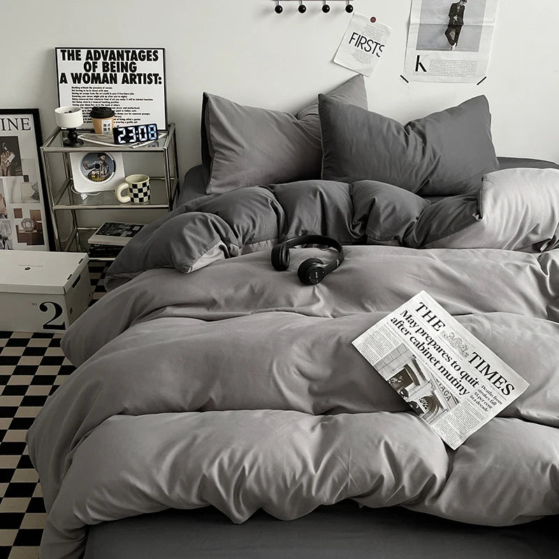 3-Piece Double 2 Color Duvet Cove + Pillowcase, Soft Breathable, Without Core