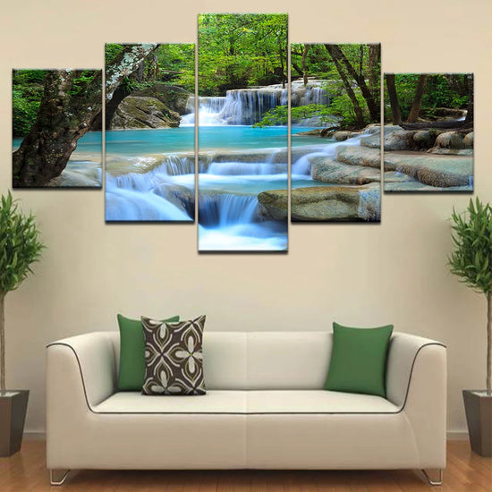 5 Pieces Canvas Wall Art Abstract Natural Waterfall Print Mural Framed and Unframed