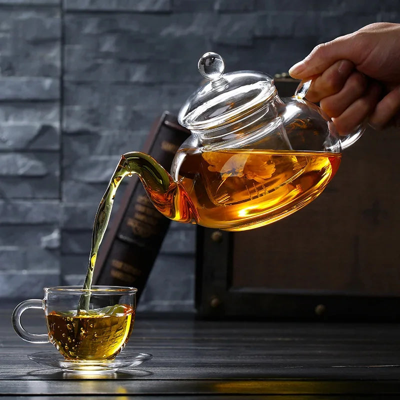 Teapot 400ml/1000ml Heat-Resistant Thickened Glass Pretty