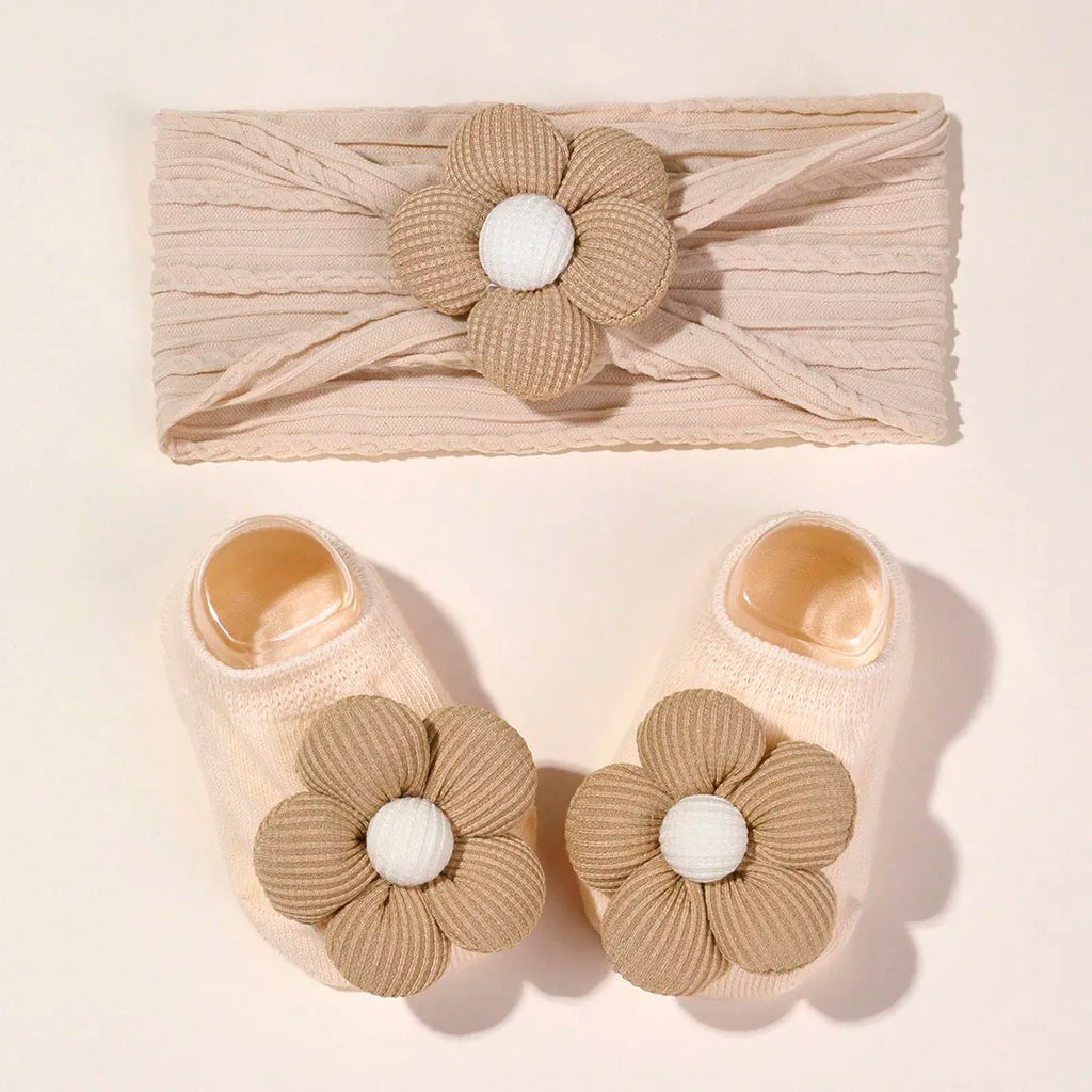 2 Pcs/Set Baby Girls Headband Socks Set Newborn Girls Cute Flowers Toddler Princess Sock Autumn Infant Hair Accessories Gift