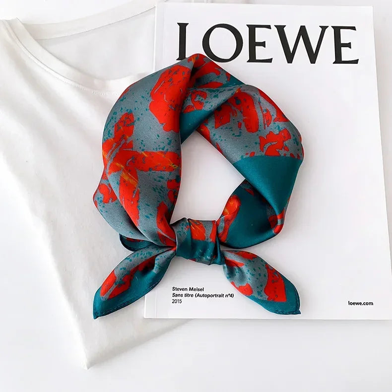 Scarf 100% Silk Bandana Women Square Scarves, Luxury High Quality