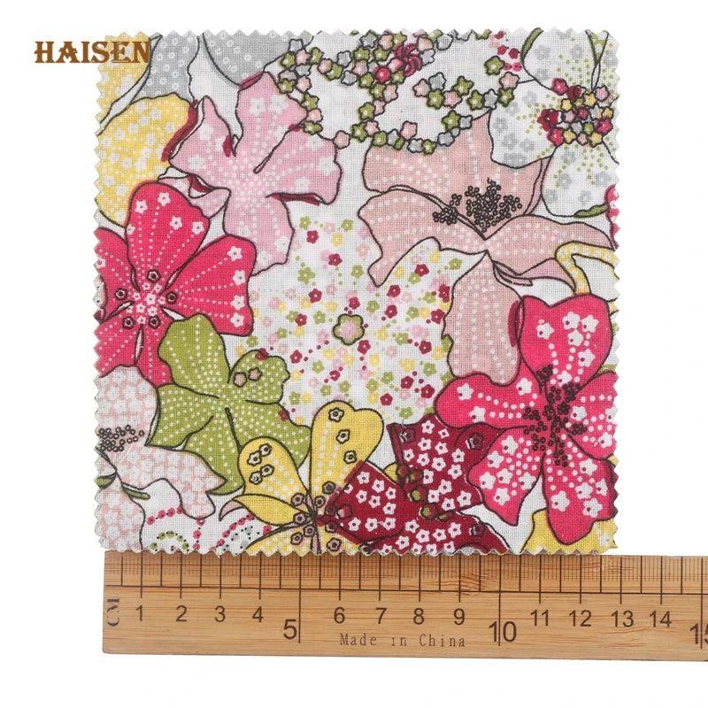 Haisen ,Random Mix Color Printed Thin Cotton Fabric Patchwork, Square Low Density Cloth Set For Quilting & Sewing Material 13*13cm
