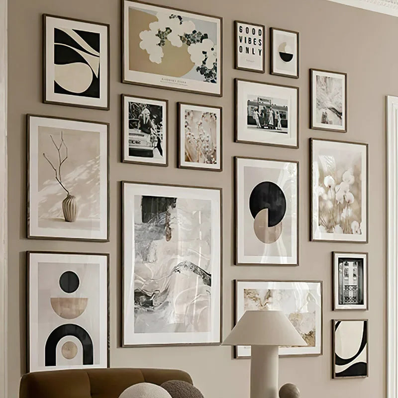 Wall Art Beige White Flower, Abstract Geometry Prints, Poster Canvas Painting