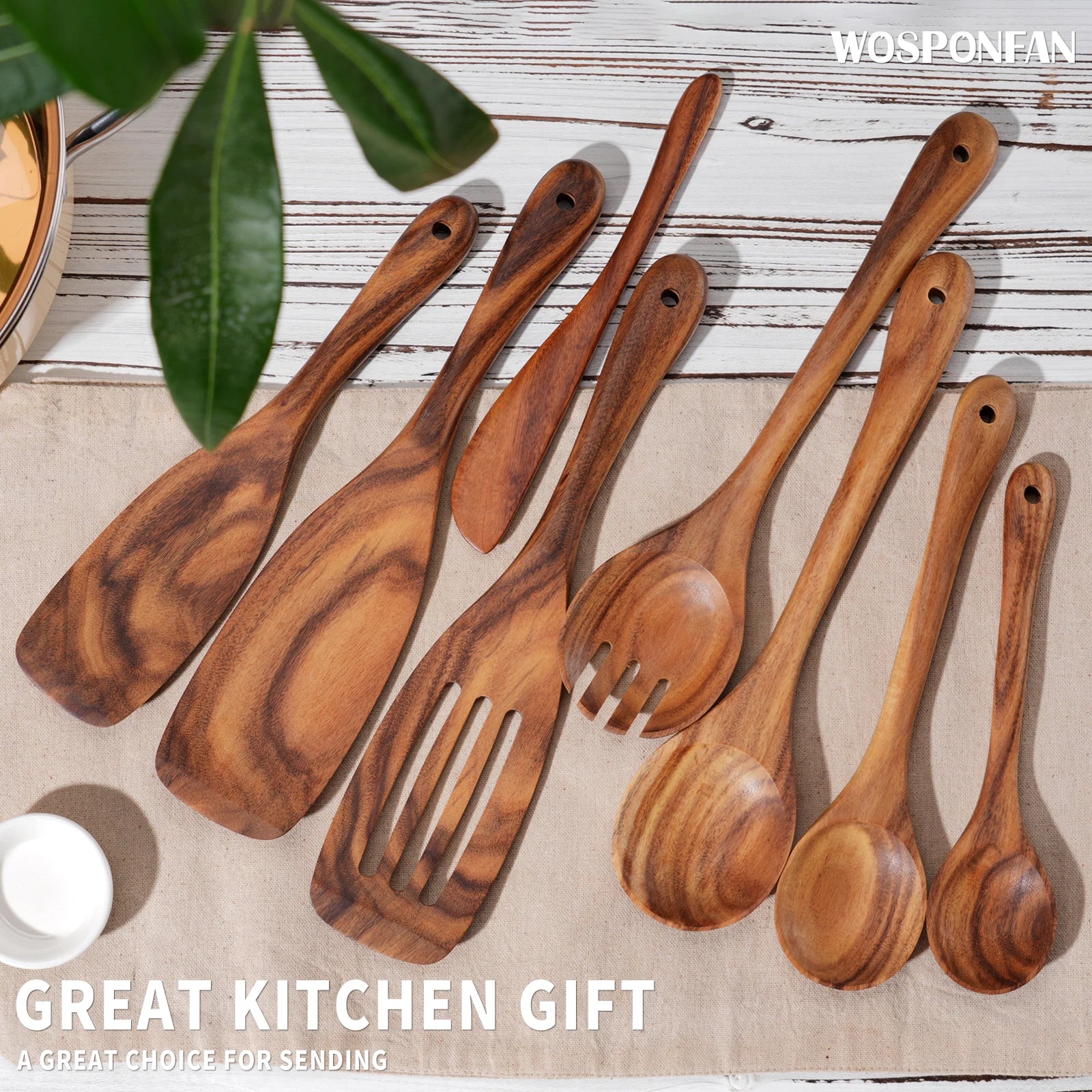 9 PCS Kitchen Utensils Set Wooden Hand Made