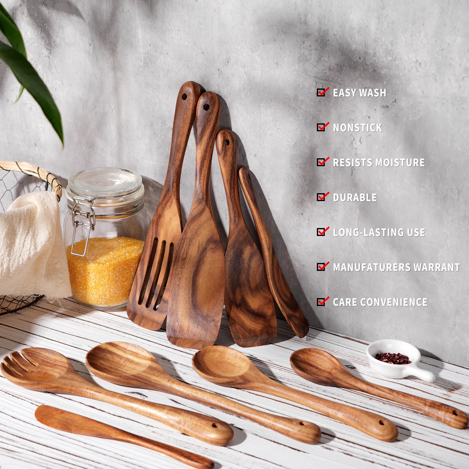 9 PCS Kitchen Utensils Set Wooden Hand Made