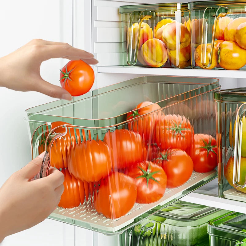Stackable Refrigerator Storage Box, Lid with Handle, Use For Bread, Vegetables, fruit