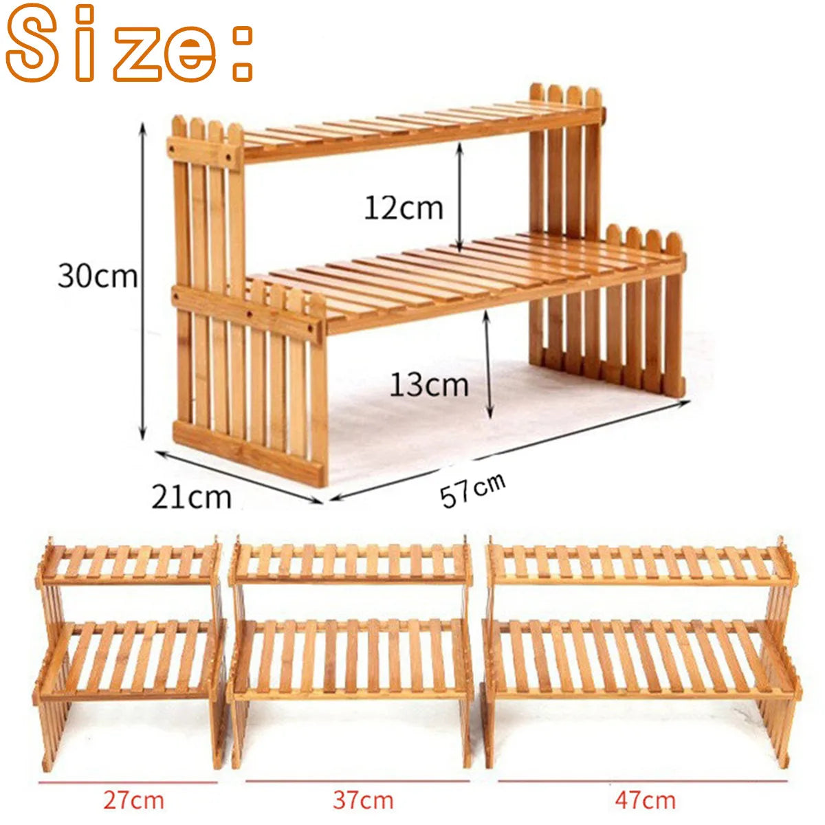 2 Tier Natural Bamboo Shelf For Plants, Books, Household
