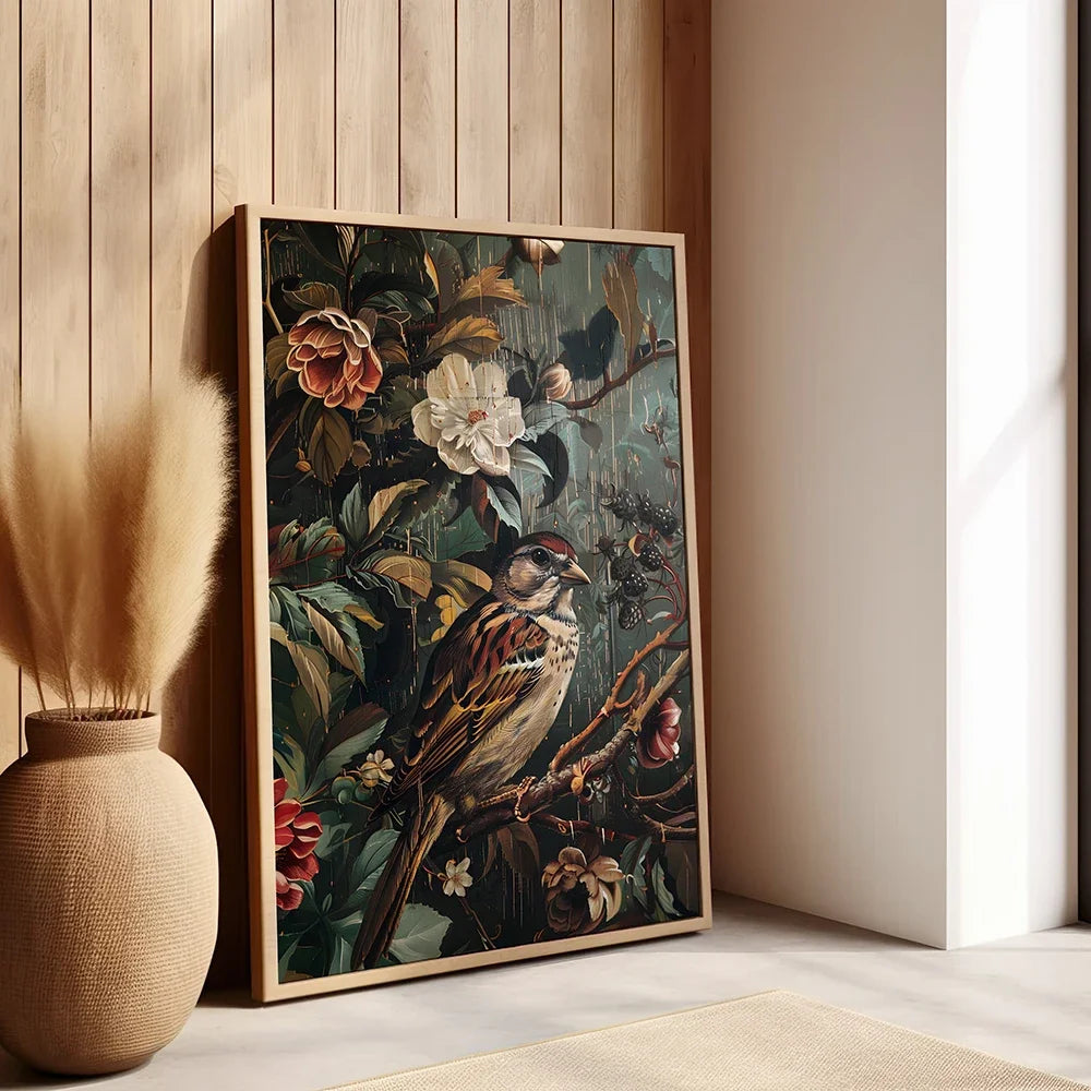 Vintage Bird Art Print Poster Antique Bird Sketch Wall Art Canvas Painting Vintage Country Bird Neutral Farmhouse Room Decor