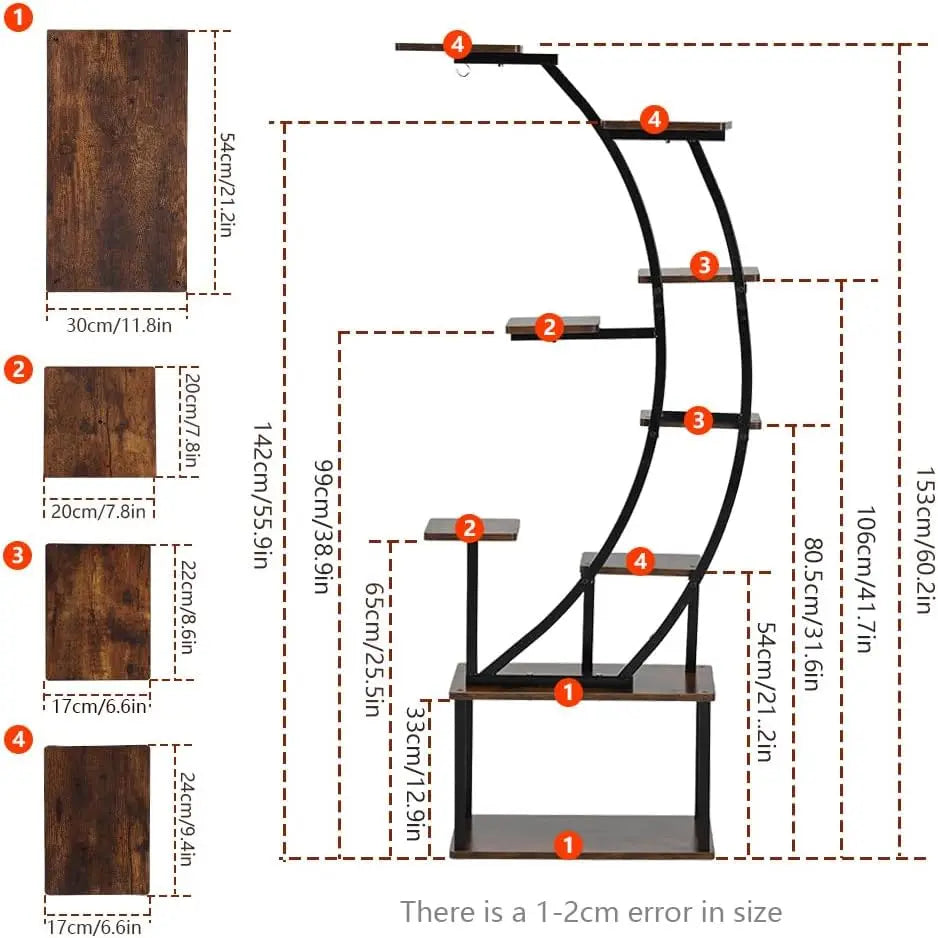 Black Plant Stand With Grow Light 9 Tiered