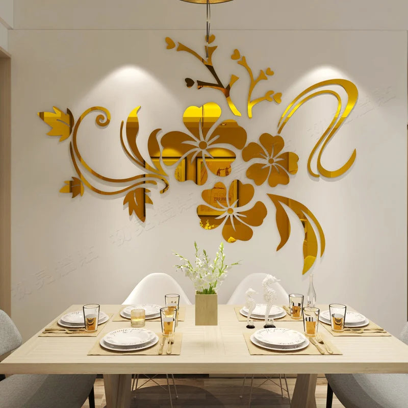 Hibiscus Flower Mirror, Self-Adhesive, Acrylic Mirror, Wall Decoration