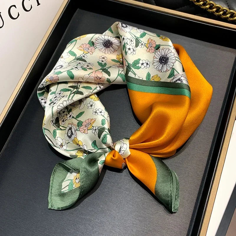 Scarf 100% Silk Bandana Women Square Scarves, Luxury High Quality