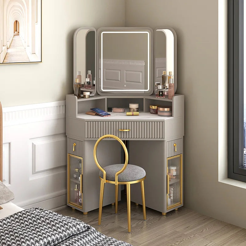 Dressing Table Solid Wood Corner Triangle Makeup Storage, Chair