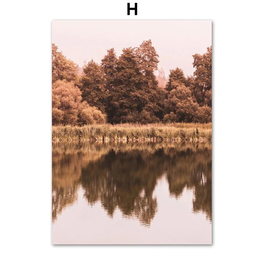Wall Art Canvas Print Autumn Lake Sunshine Through Tree Maple