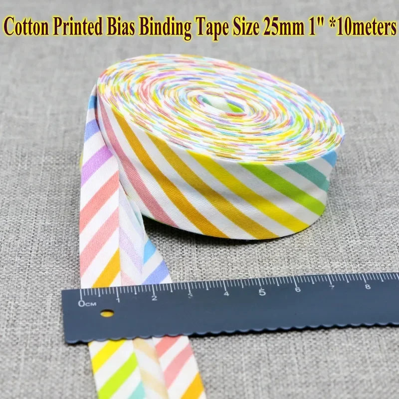 Cotton Bias Tape Ribbon Dots Grid Stripe Tartan Checked Scottish Printed 25mm 1" 10m Cotton Twill Fabric Fold