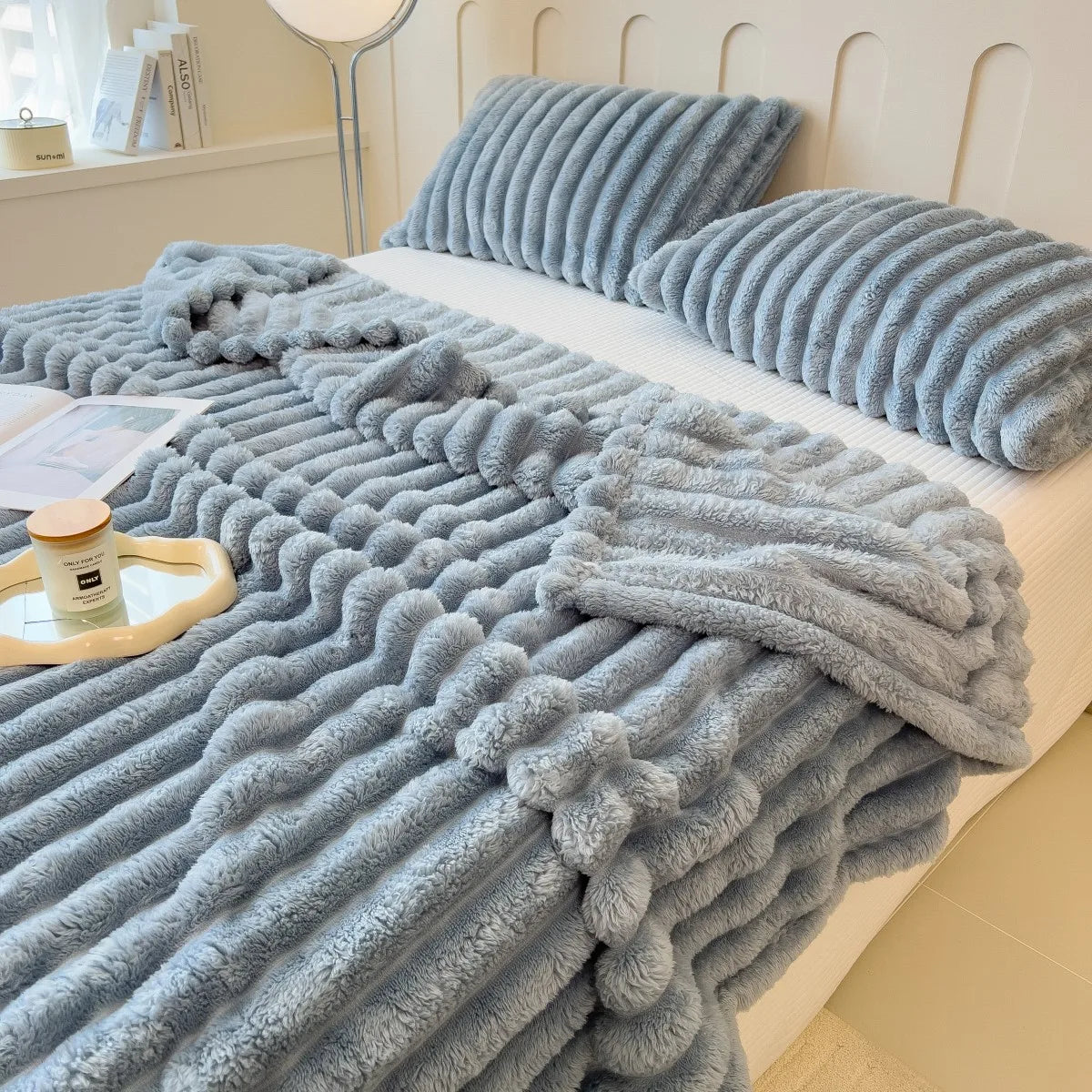 Solid Color Thick Wide Striped Blanket, Use As a Sofa Throw, or Bed Blanket