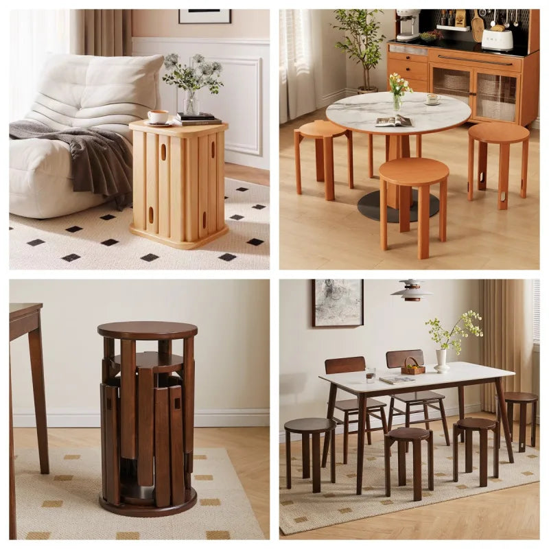 Multifunction Solid Wood Stools, One Turns Into 4 Stools, Strong