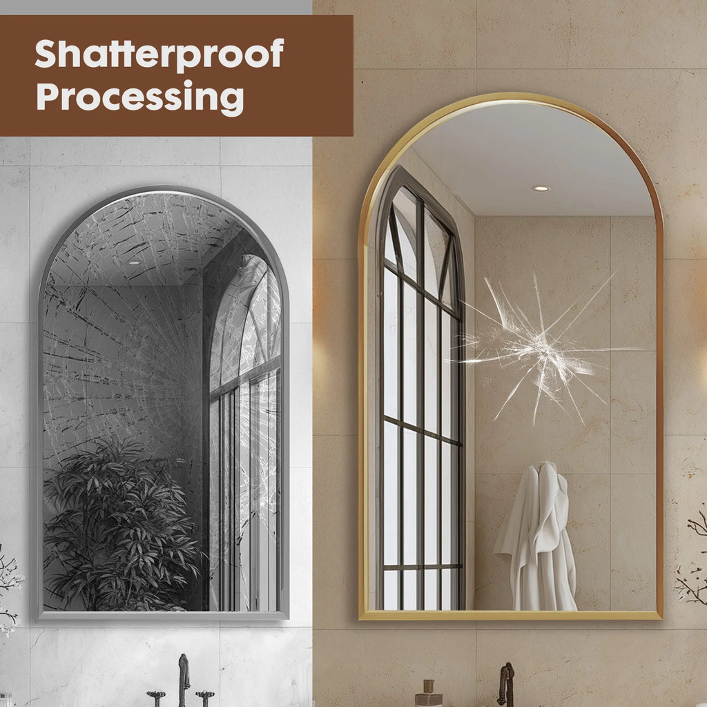 26"x38" Arched Metal Framed Mirror Modern Wall Decor For Bedroom, Entryway, Living Room , Bathroom