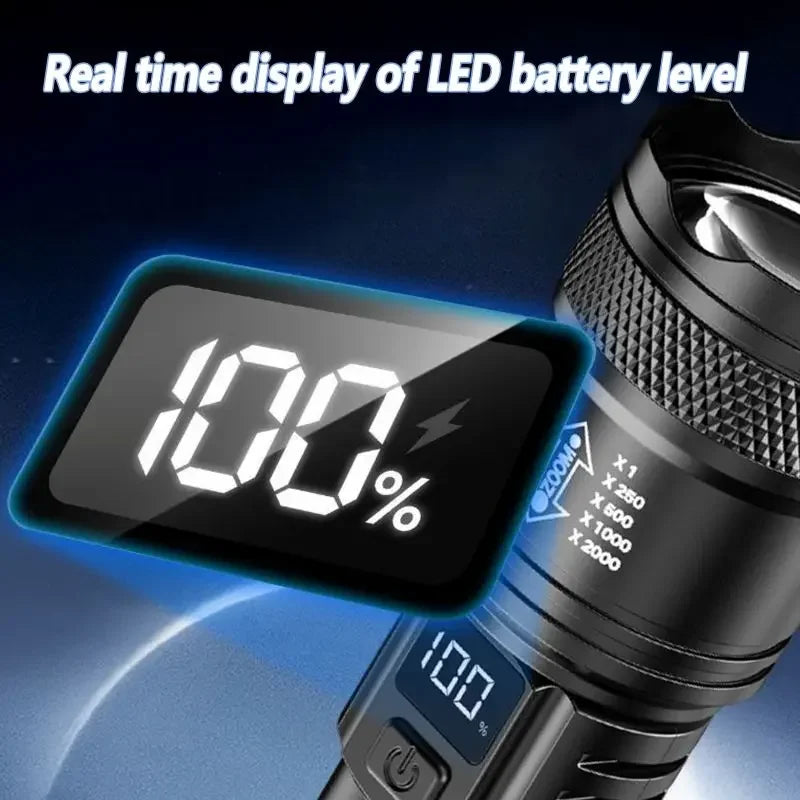 Rechargeable LED Flashlight Zoomable Torch COB Side Led 7 Modes Waterproof High Power, Outdoor