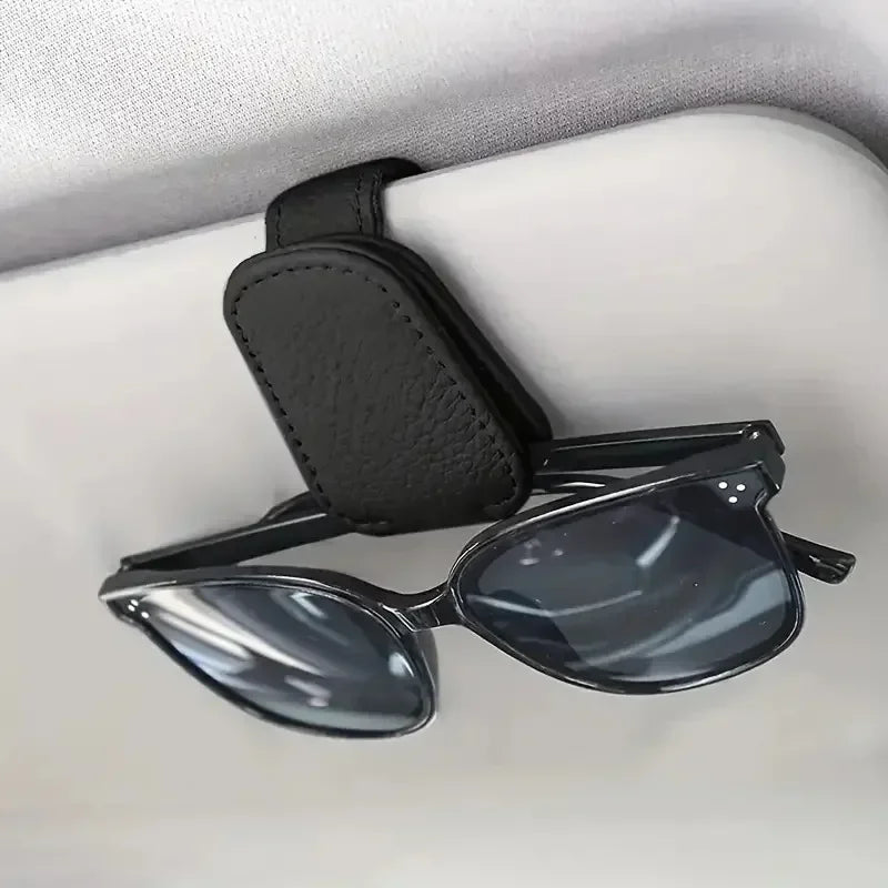 Sunglasses Holder Fits on Visor, Leather Magnetic Clip