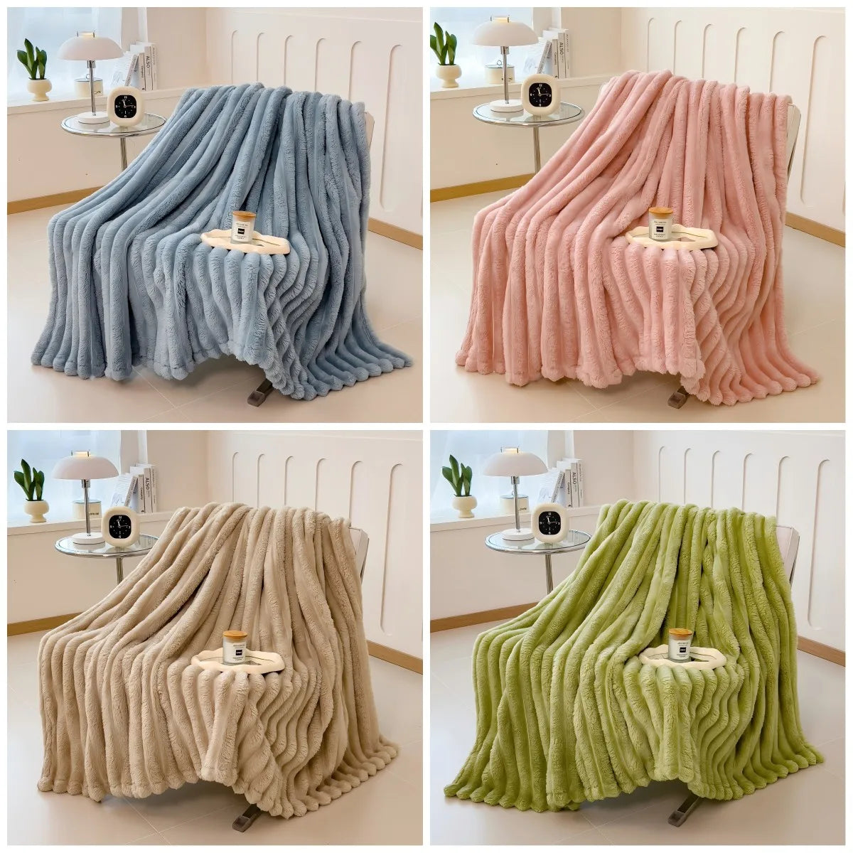 Solid Color Thick Wide Striped Blanket, Use As a Sofa Throw, or Bed Blanket