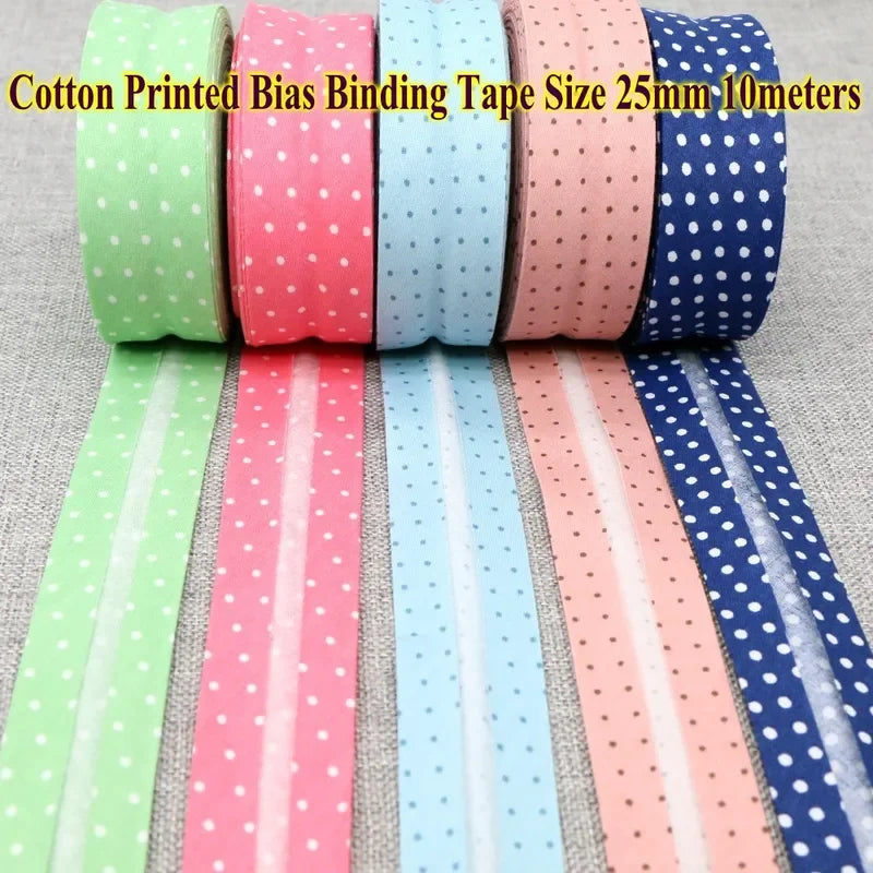 Cotton Bias Tape Ribbon Dots Grid Stripe Tartan Checked Scottish Printed 25mm 1" 10m Cotton Twill Fabric Fold