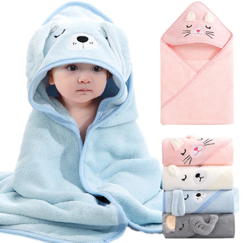 Cartoon Animal Hooded Bath Towel, Use As Blanket, Bathrobe, Swaddle