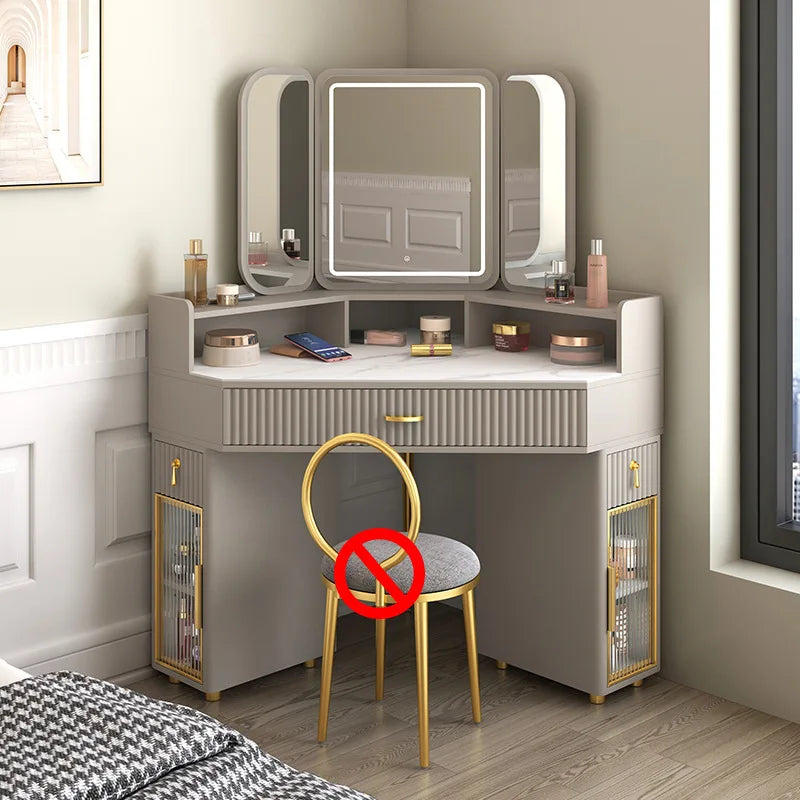 Dressing Table Solid Wood Corner Triangle Makeup Storage, Chair
