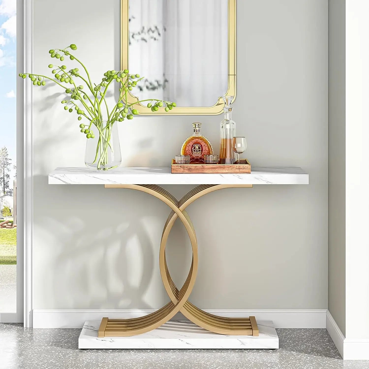 Tribesigns Entryway Table Faux Marble 39-Inch Console With Geometric Metal Legs