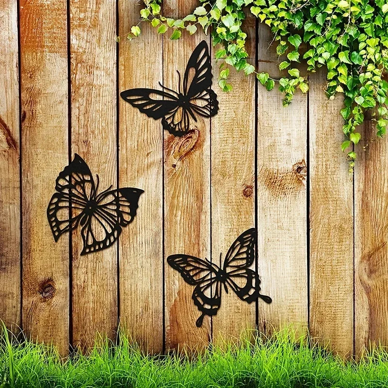 3PCS Butterflies Black Metal Wall Art
