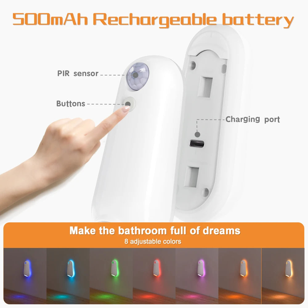Toilet Night Light Motion Sensor Light, RGB 7Color Changing , LED Rechargeable LED Light