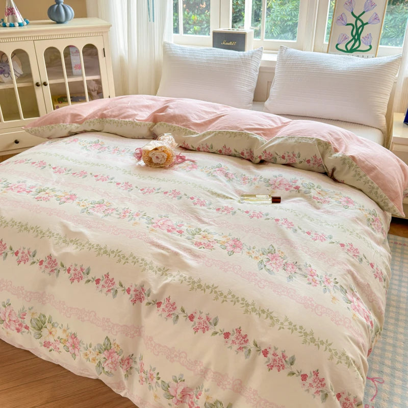 100% Cotton Duvet Cover - Floral Printed Design, Luxury Pre-Washed Finish, Single Duvet Cover for Bedroom - Easy Care