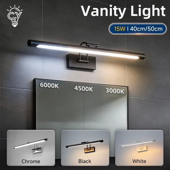 Mirror LED Wall Lamp, Modern Bathroom Light, Washroom Fixture Indoor 15W Waterproof