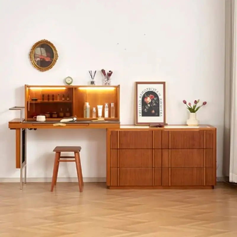 Folding Glass Vanity, Wood Tables, Storage Drawers, Dresser, Makeup