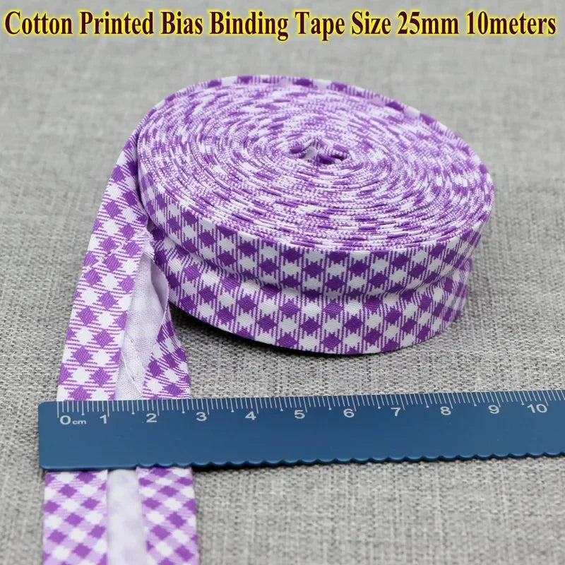 Cotton Bias Tape Ribbon Dots Grid Stripe Tartan Checked Scottish Printed 25mm 1" 10m Cotton Twill Fabric Fold