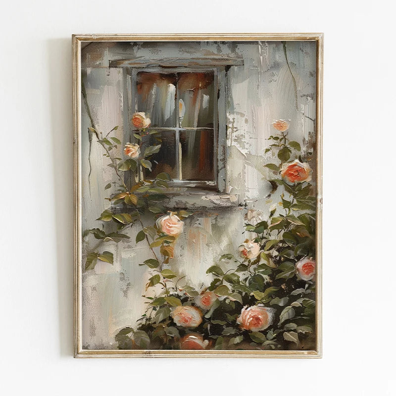 Vintage Style County Cottage Rose Flowers and Ivy, Many to choose From Canvas