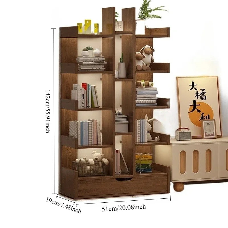 Living Room Or Office Solid Wood Cabinet  Modern Book Shelf Multi-Level