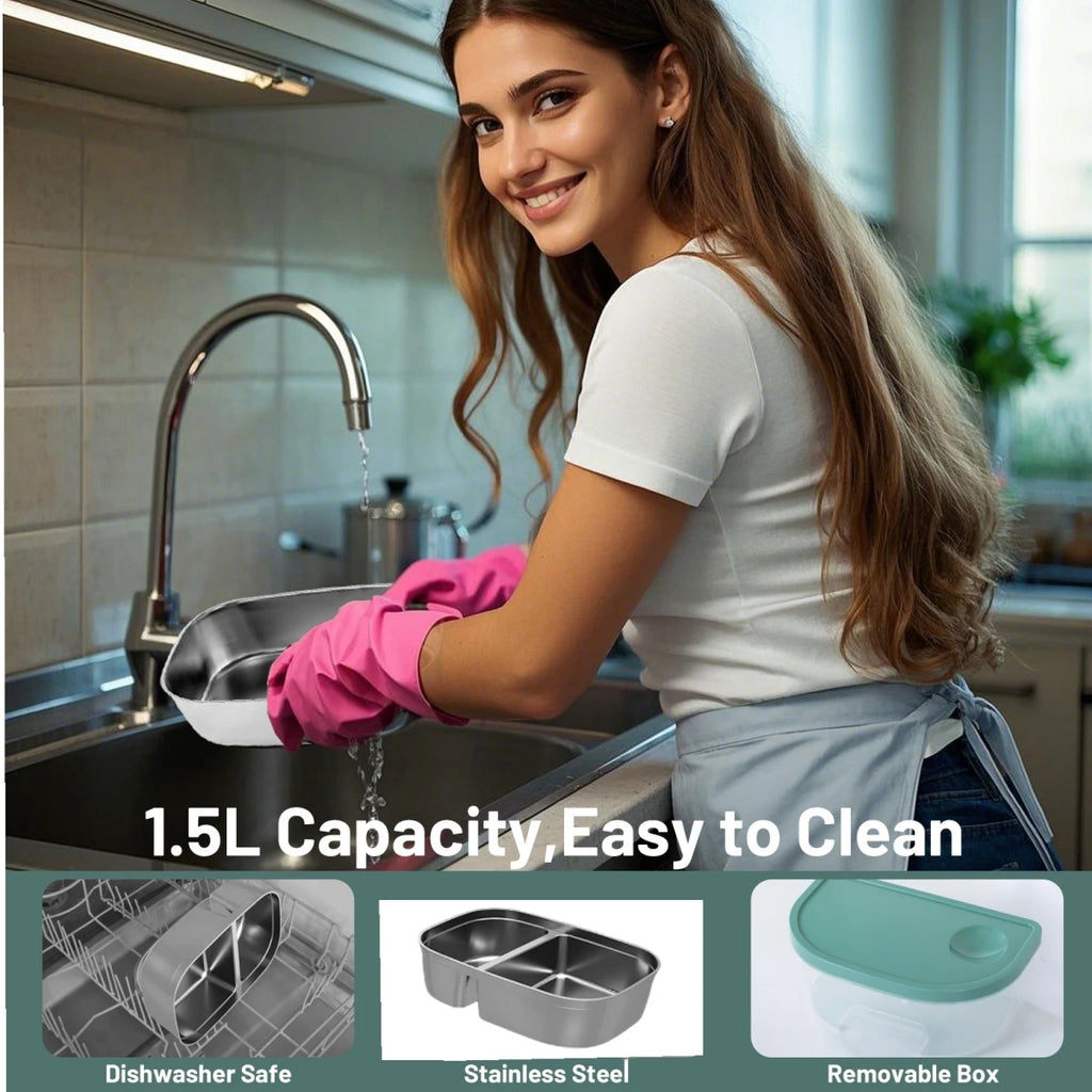 Electric Lunch Box for Adults-60W Fast Heated Lunch Box for Men & Women with Dual 1.5LStainless Steel Containers Fast Heating Portable