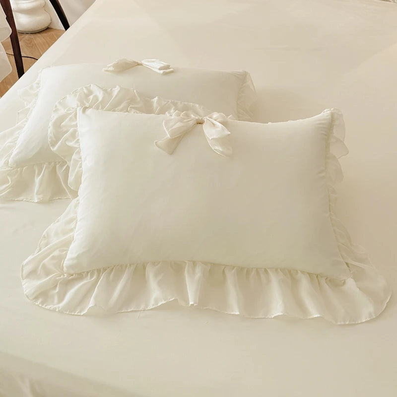 3PCS White Bedding Duvet Cover Set Ruffles