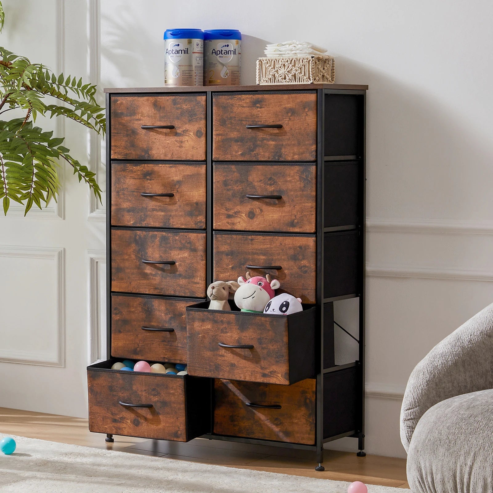Wardrobe For Bedroom 10 Fabric Drawers, Steel Frame