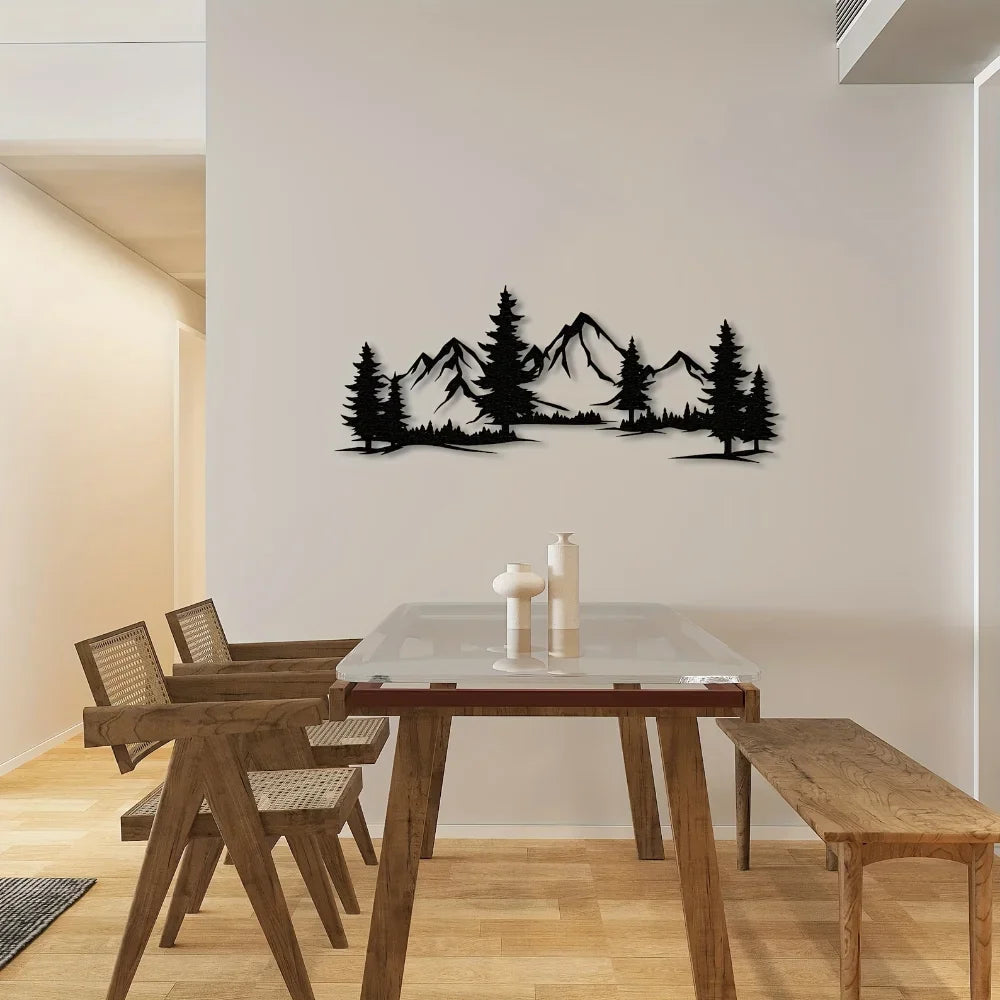 Wall Art Rustic Black Metal Scenic Scenes Pines Mountains