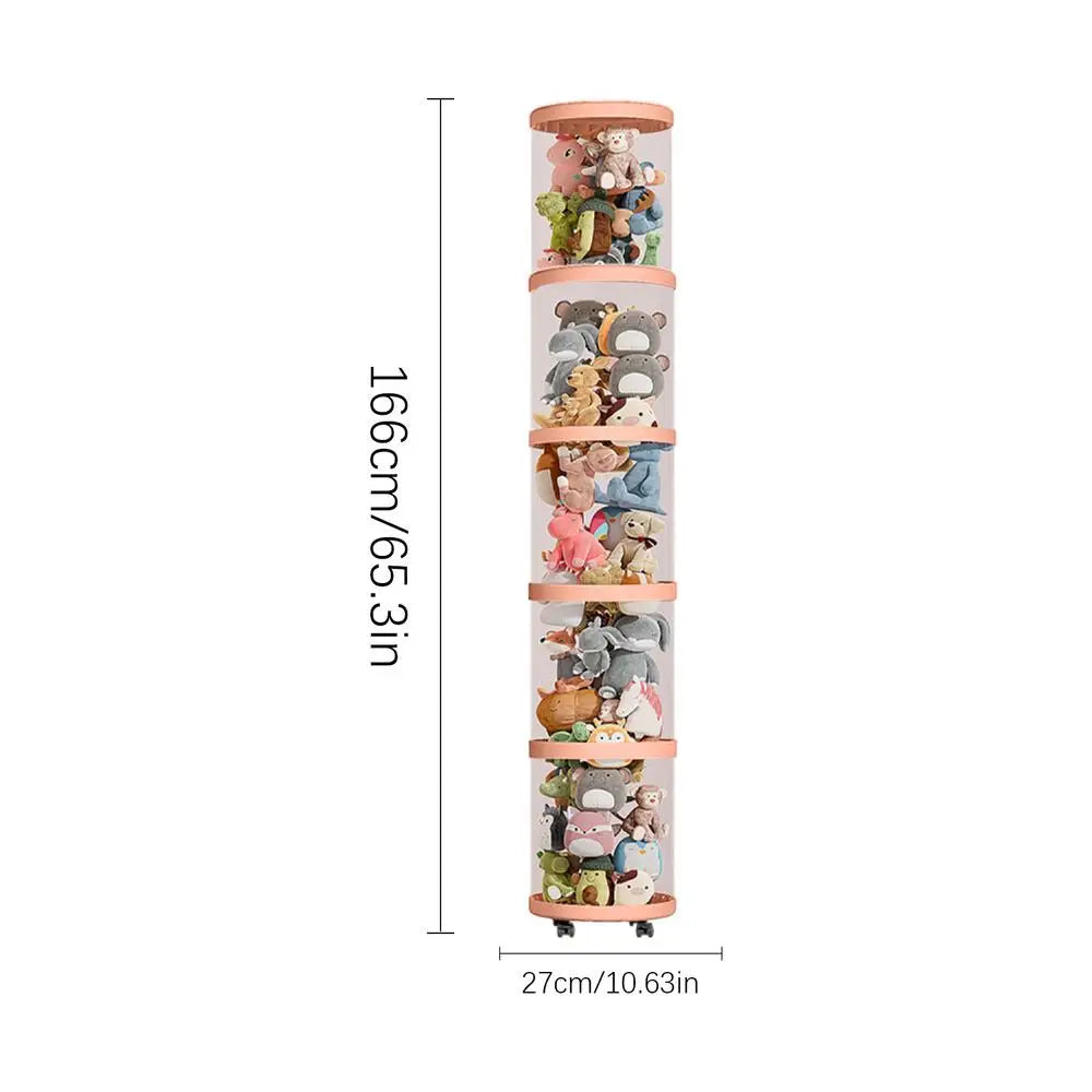 Doll and Plush Toy Organizer, Clear plastic Stackable Barrels, Dustproof