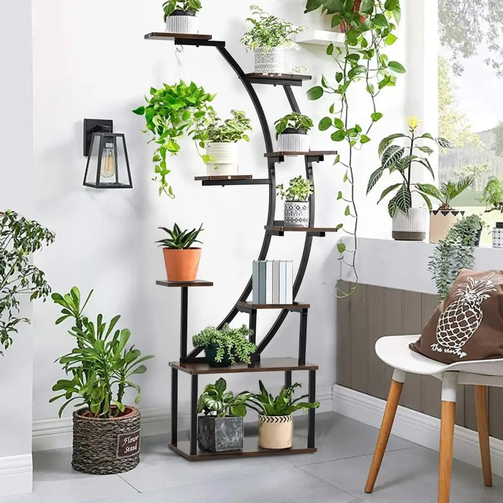 Black Plant Stand With Grow Light 9 Tiered