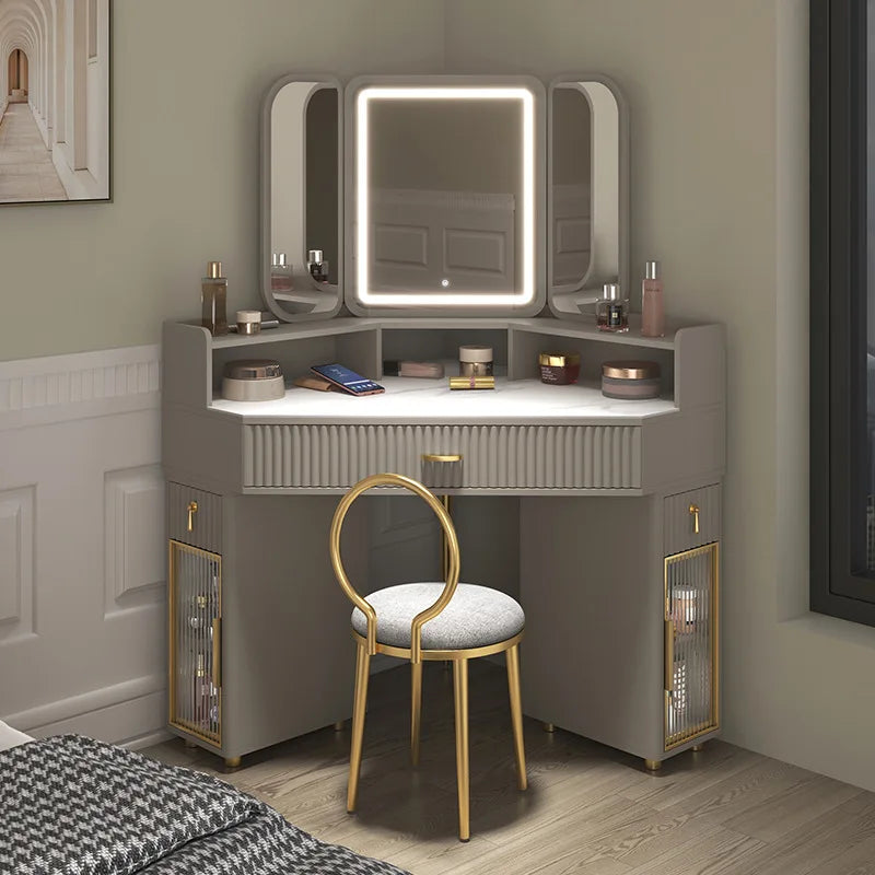 Dressing Table Solid Wood Corner Triangle Makeup Storage, Chair