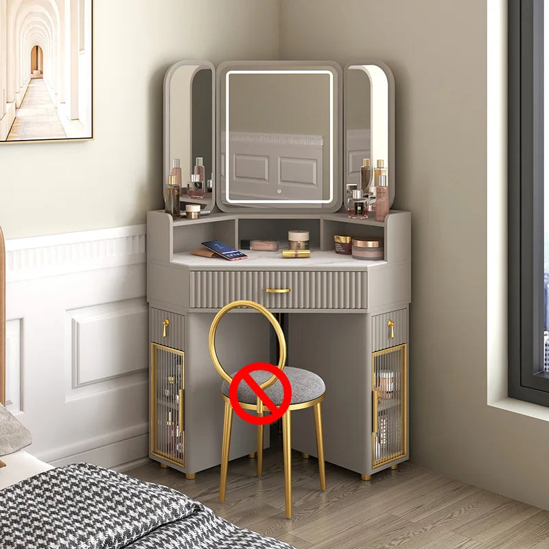 Dressing Table Solid Wood Corner Triangle Makeup Storage, Chair