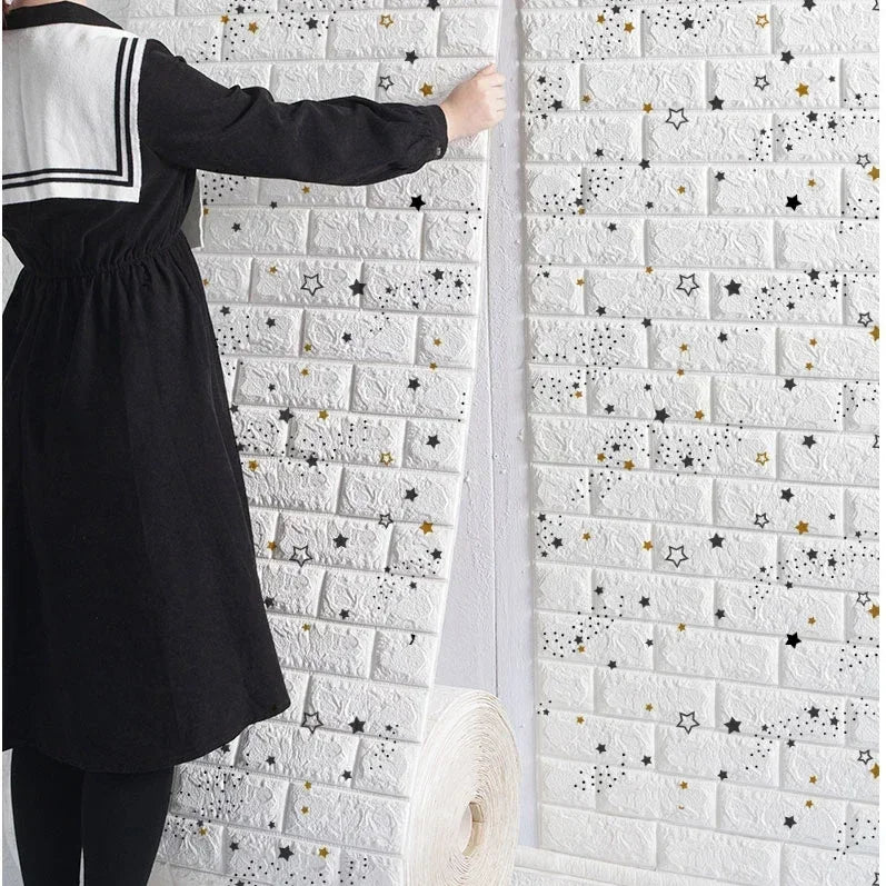 70cmx1/5/10m 3DWallpaper Waterproof Decoration Self-Adhesive Foam Brick Wallpaper