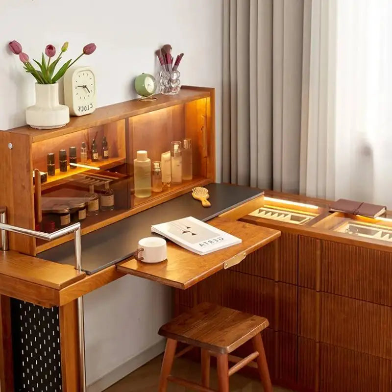 Folding Glass Vanity, Wood Tables, Storage Drawers, Dresser, Makeup